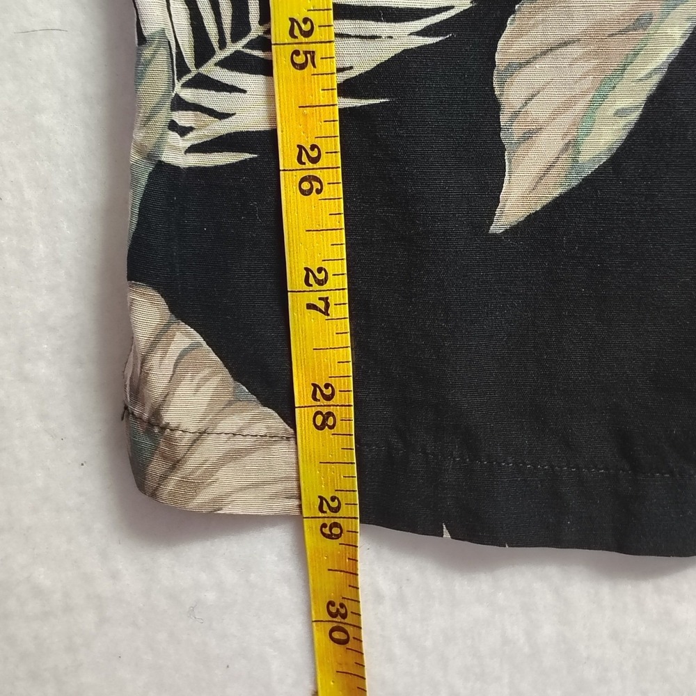 Kahala Mens XL Tropical Leaf Print Button Front Shirt Black Rayon Linen Blend - Picture 3 of 9